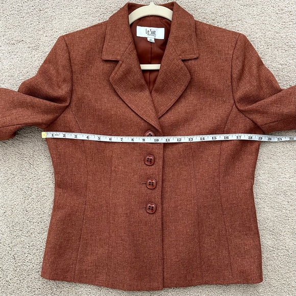 Le Suit Petite Rust Orange Wool / Tweed Look Two Piece Blazer and Skirt Set - Picture 12 of 16